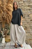 Pure Cotton Santos Keyhole Drape Back Top Charcoal